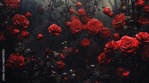 Red rose bush nature © Johnu