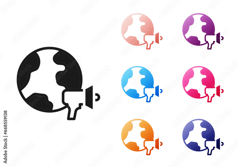 Black World news icon isolated on white background. Breaking news, world news tv. Set icons colorful. Vector Black World news icon isolated on white background. Breaking news, world news tv. Set icons colorful. Vector