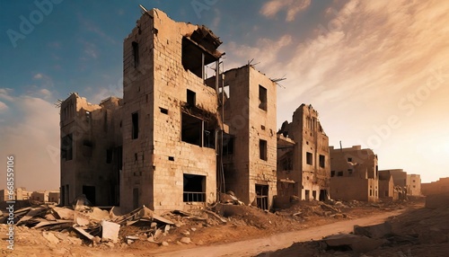 Destroyed, bombed out building photo