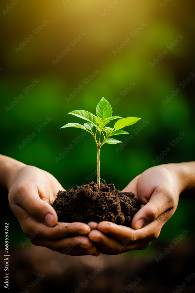 Hands holding small tree for planting. Hands holding small tree for planting.
