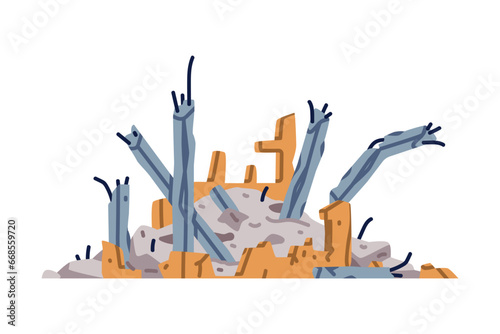 Destroyed Building after War or Earthquake Vector Illustration