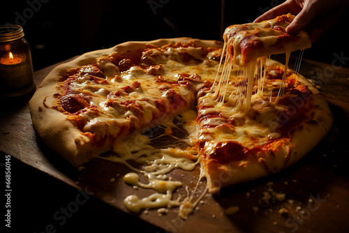 Fresh delicious juicy pizza. Traditional Italian dish.