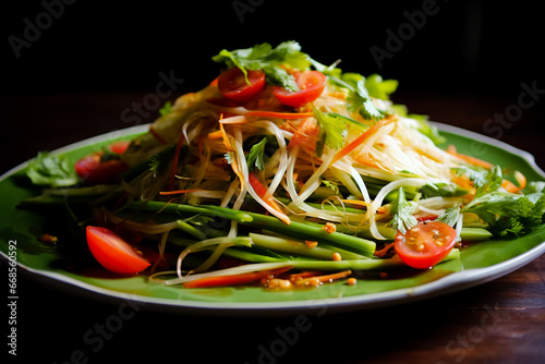 Som Tam Thai green papaya salad. Traditional Thai dishes.
