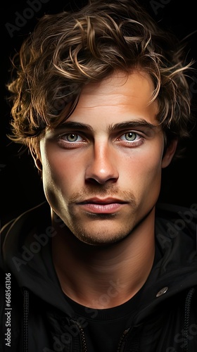Half face of Handsome young man. Man face portrait illustration. Generative AI