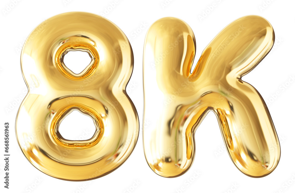 8k Follower Bubble Number Gold 3d Render