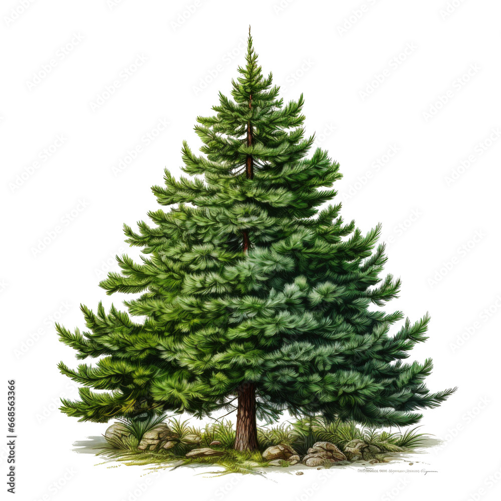 Fototapeta premium Green cartoon Christmas tree isolated
