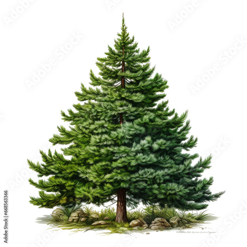 Green cartoon Christmas tree isolated