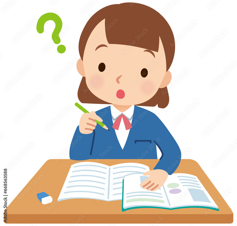 勉強する学生　疑問　女の子　中学生　高校生