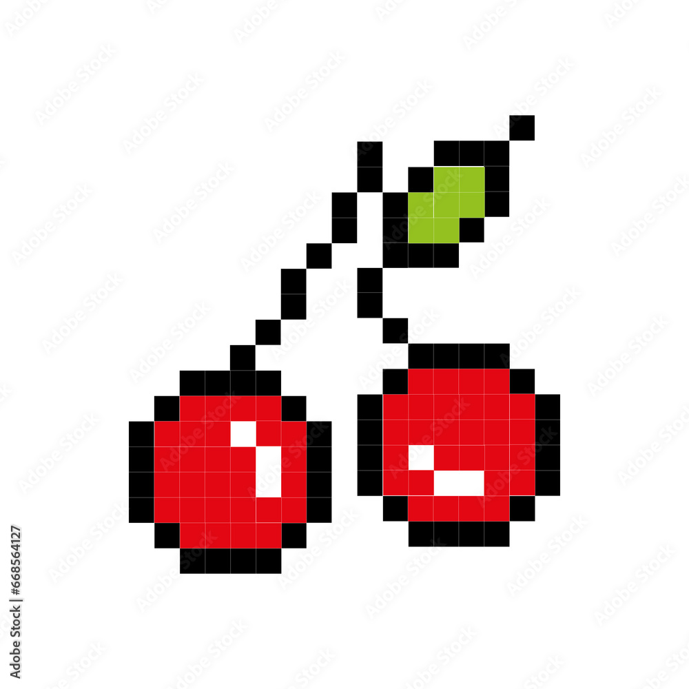 Fototapeta premium Pixel art cherry fruit game icon