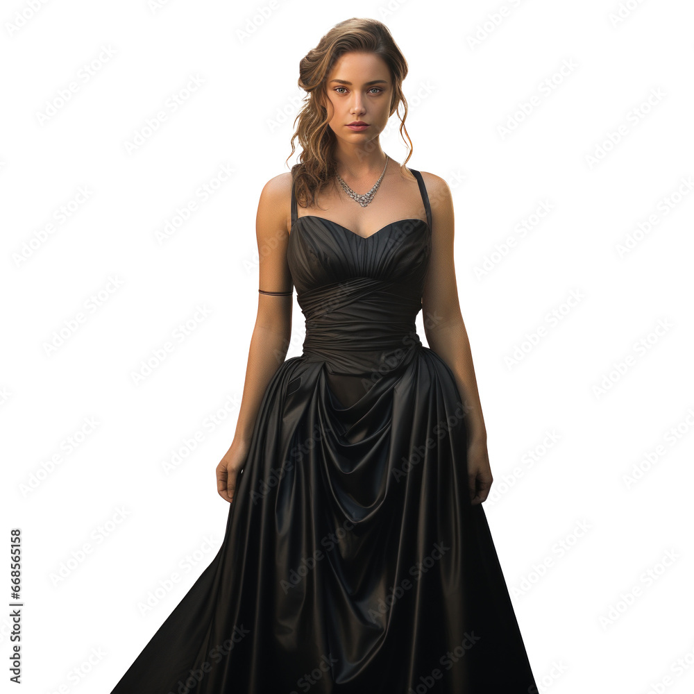 Girl in a beautiful black long evening dress isolated Girl in a beautiful black long evening dress isolated