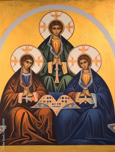 Orthodox icon The Old Testament Trinity style, oil illustration AI