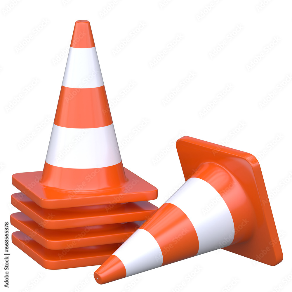 Traffic cones isolated from the background 3d illustration