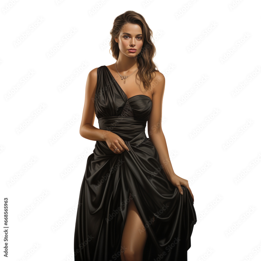 Girl in a beautiful black long evening dress isolated Girl in a beautiful black long evening dress isolated