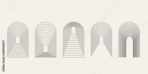 Vector Geometric Abstract shapes. Boho isolated arch elements. Templates for design, posters, projects, banners, logo, and business cards. Brutalism aesthetic.