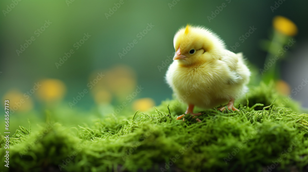 Little chicken green grass