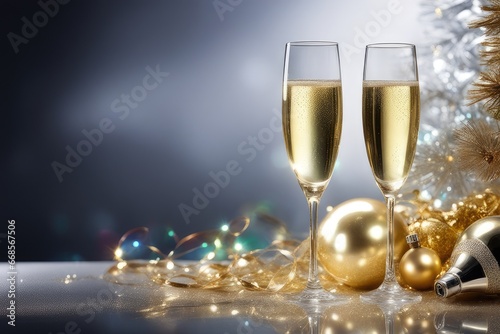two glasses of champagne with ribbon