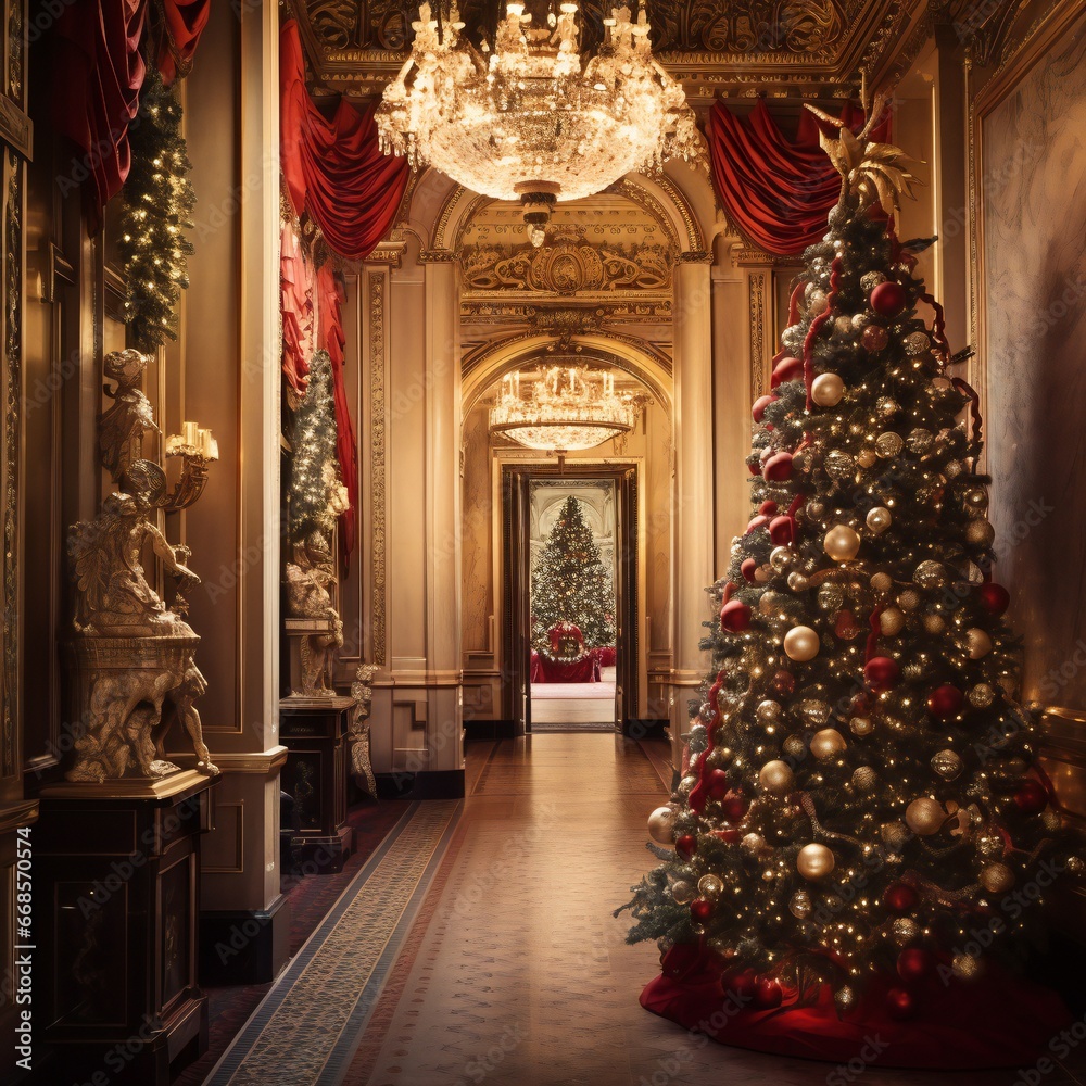 Opulent and elegant christmas, christmas decoration in palace