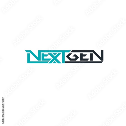 Modern nextgen logo with futuristic design, featuring blend teal and black colors, symbolizing innovation and the next generation
