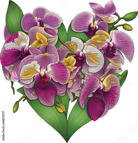 Orchid flower in heart shape love symbol
