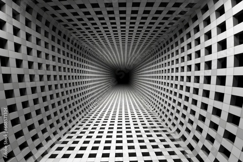 Distorted grid mesh, 3D perspective illusion.