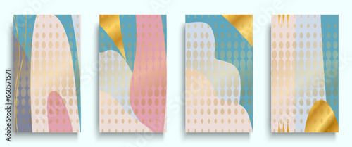 Happy celebration greeting card in empty abstract background for Social media, story, post, poster, invitation, party, banner, event, flyer, print. Modern design vector illustration set in pastel gold