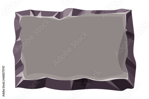 Stone menu panel, rock frame in comic cartoon style textured isolated on white background. Empty plate, interface template.
