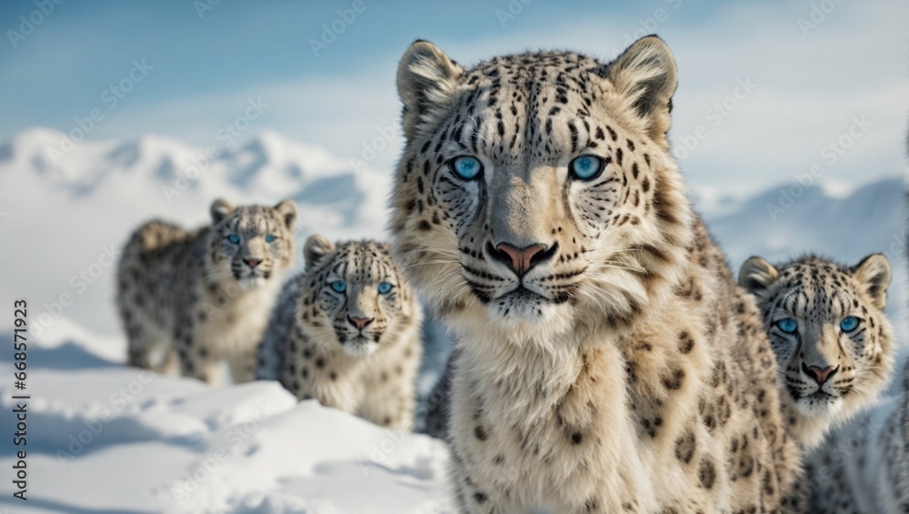 snow leopard in the snow by Generative AI snow leopard in the snow by Generative AI