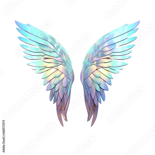 Fantasy hologram angel wings isolated on transparent background,transparency 