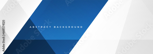White modern abstract wide banner with blue line and geometric shapes. White and blue abstract background. Vector illustration