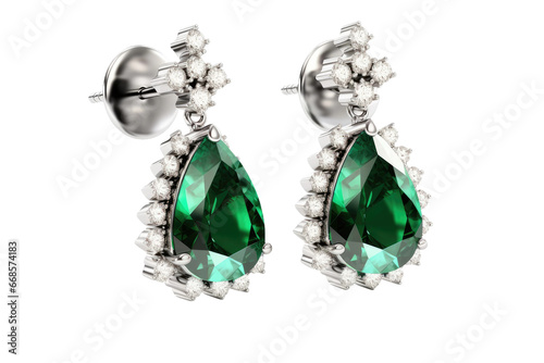 Elegance in Green Gemstone Earrings Close Up Isolated On Transparent Background.