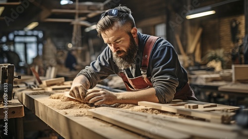 A carpenter working in a manufacturing facility.