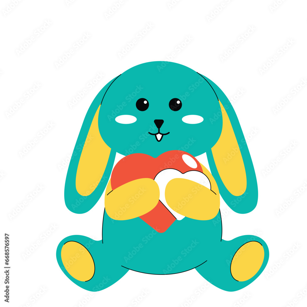 Fototapeta premium Green Bunny Holding Heart