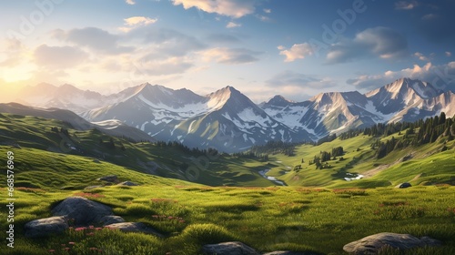Sunrise Over Majestic Mountain Valleys © boxstock production