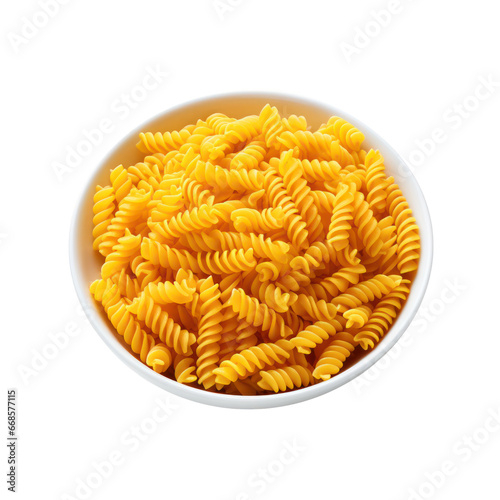 Bowl of Fusilli pasta isolated on transparent background,transparency 