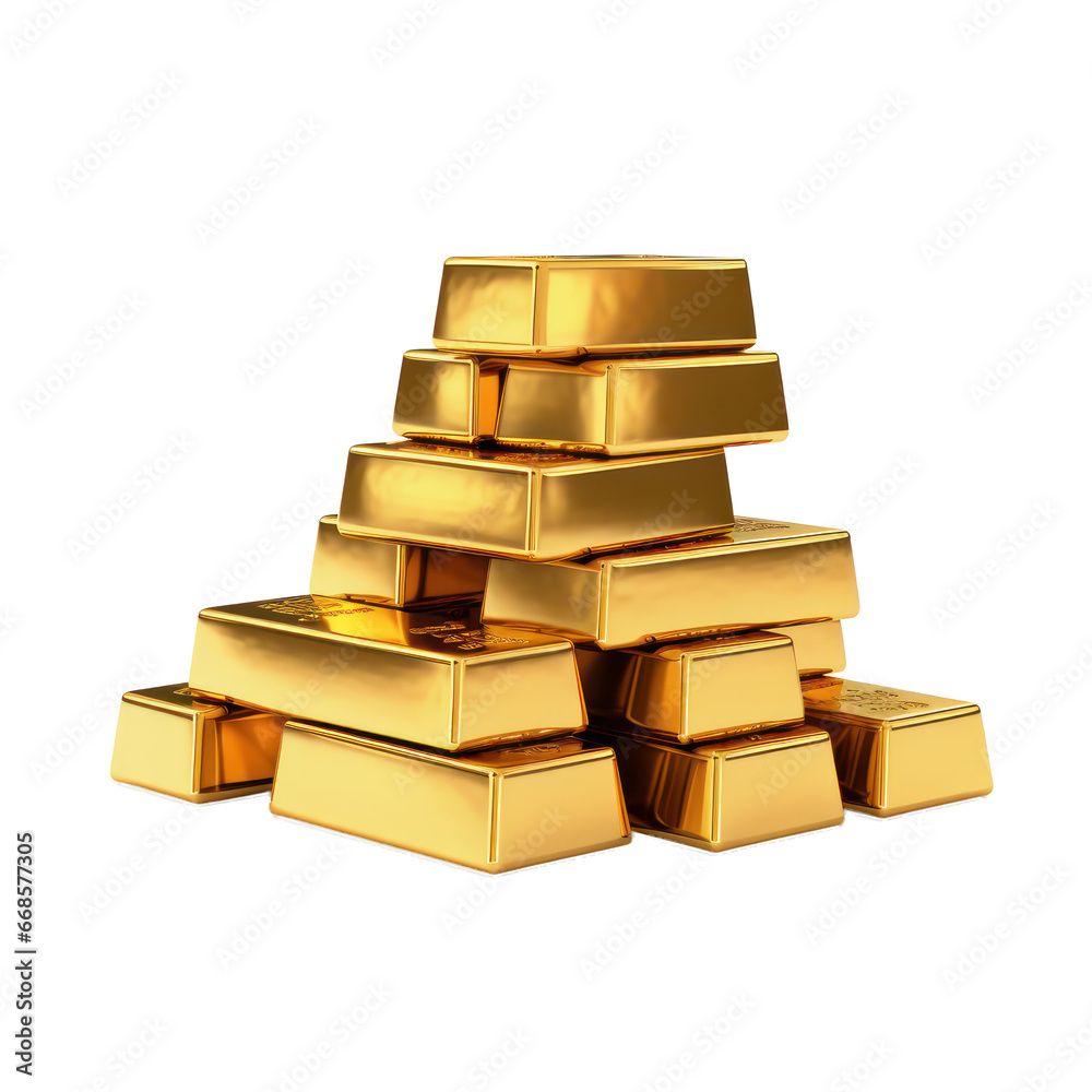 Gold bars isolated on transparent background,transparency 