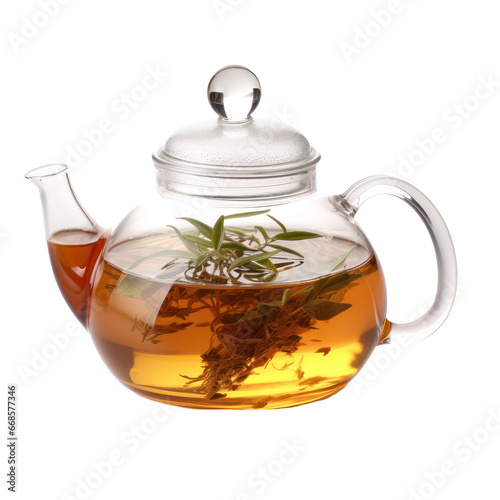Glass pot of tea isolated on transparent background,transparency 