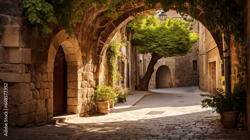 Medieval arched street in the old town of Rhodes
