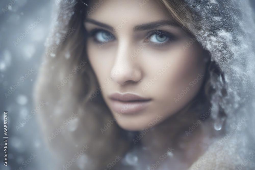 Close-up portraits on the theme of dreams and coldness
