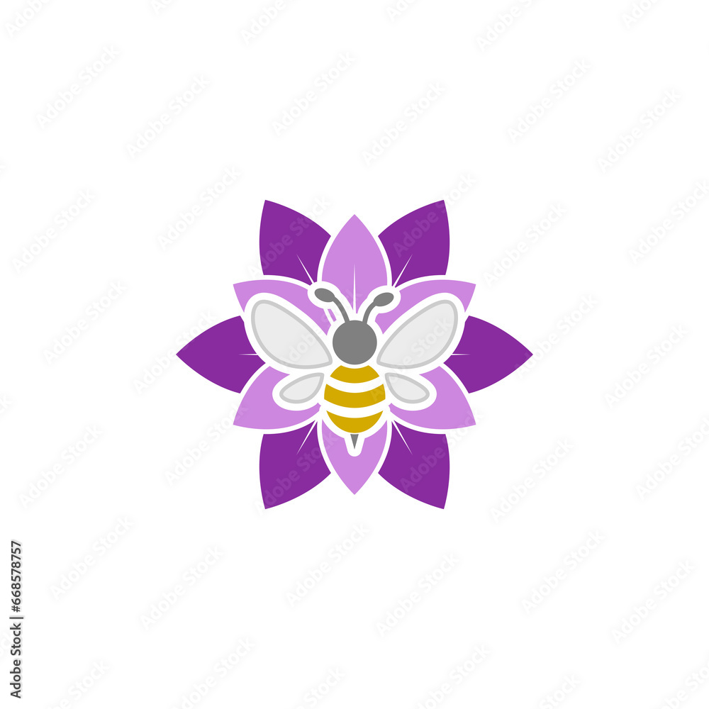 Flower and honey bee logo icon isolated on transparent background Flower and honey bee logo icon isolated on transparent background