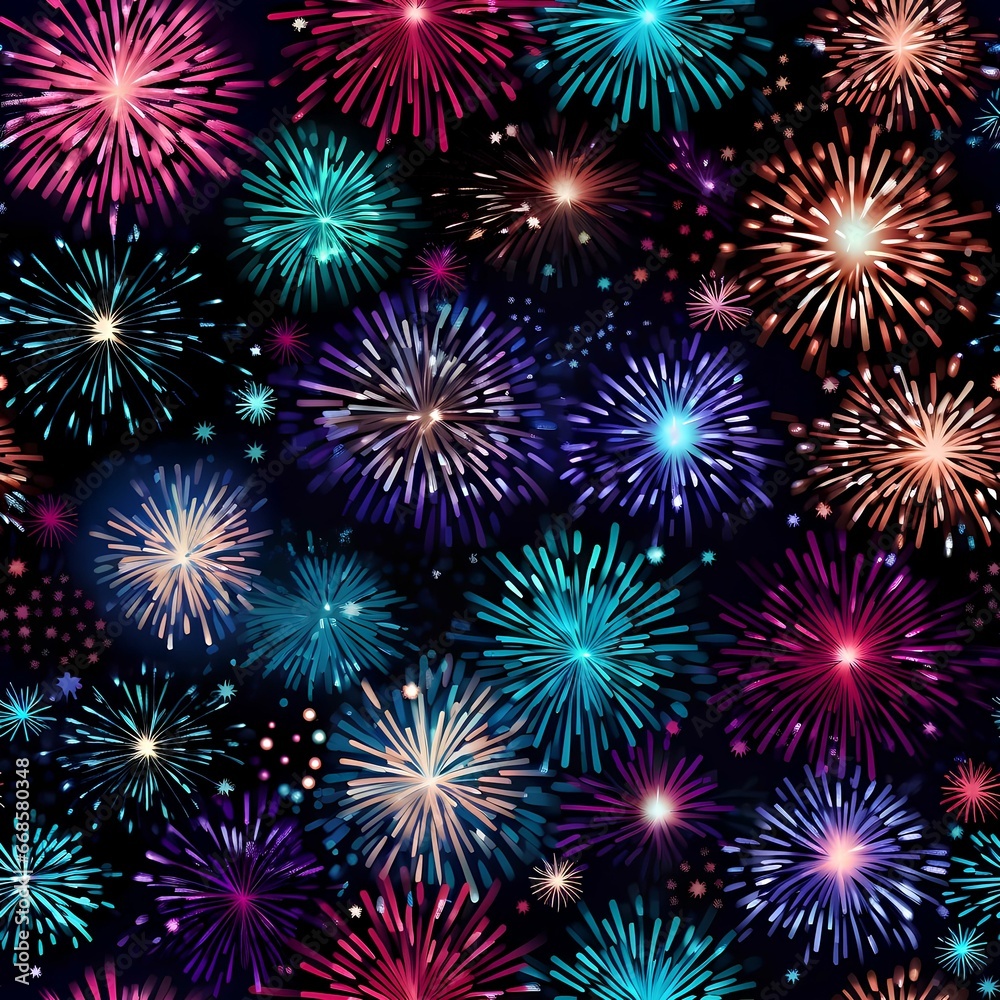 Seamless pattern of Christmas fireworks, ornament and textural.