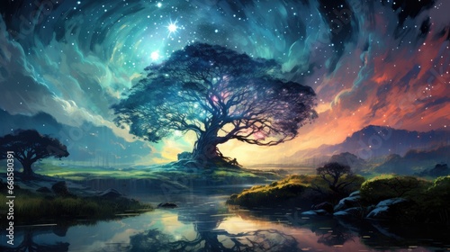 Fantasy Tree with stars in the sky