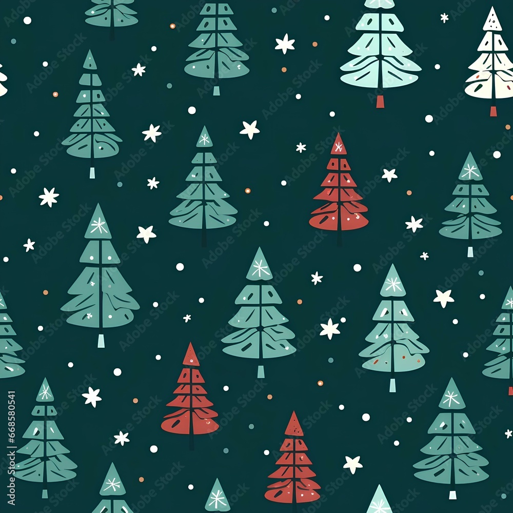 Seamless pattern of Christmas trees, ornament, texture of winter forest.