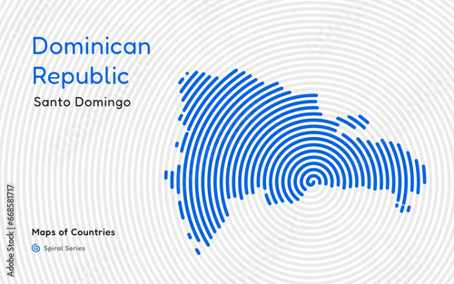 Abstract Map of the Dominican Republic in a Circle Spiral Pattern with a Capital of Santo Domingo. Latin America Set.