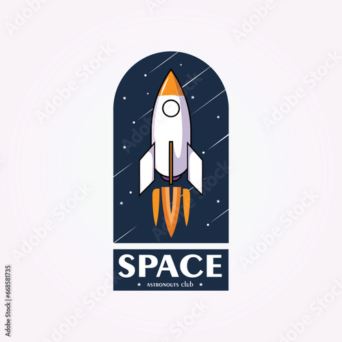 rocket logo template emblem, spaceship icon vector design, aircraft vintage illustration