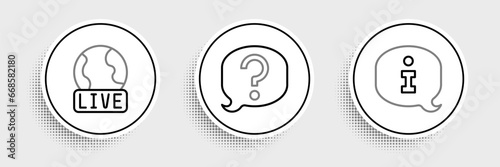 Set line Information, Live report and Speech bubble chat icon. Vector