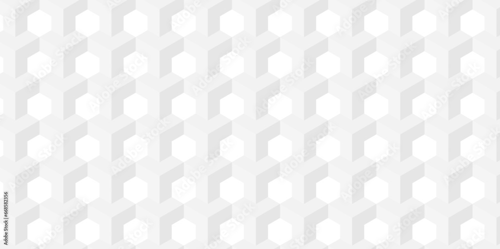 Fototapeta premium Abstract geometric structure mosaic and tile square background with cubes pattern. Seamless geometric pattern abstract background. abstract cubes geometric white and gray color hexagon technology.
