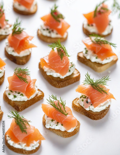 close-up glimpse of these delectable canapés featuring rich cream cheese and succulent smoked salmon