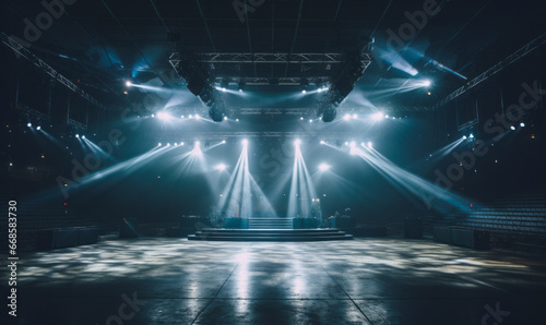 Empty room for product display with concert stage spotlight lighting