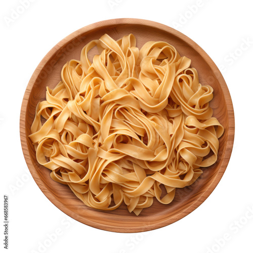 Wooden plate of Tagliatelle pasta isolated on transparent background,transparency  photo