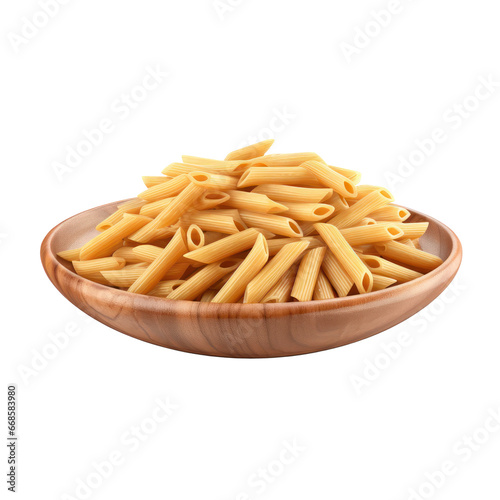 Wooden plate of Penne pasta isolated on transparent background,transparency 